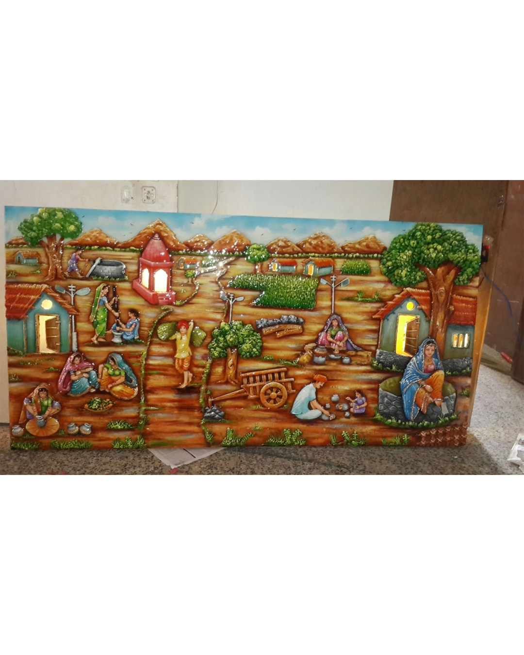 Riddhi Siddhi Art Creations - Earthen Pot Water Carrier Village Landscape Mural
